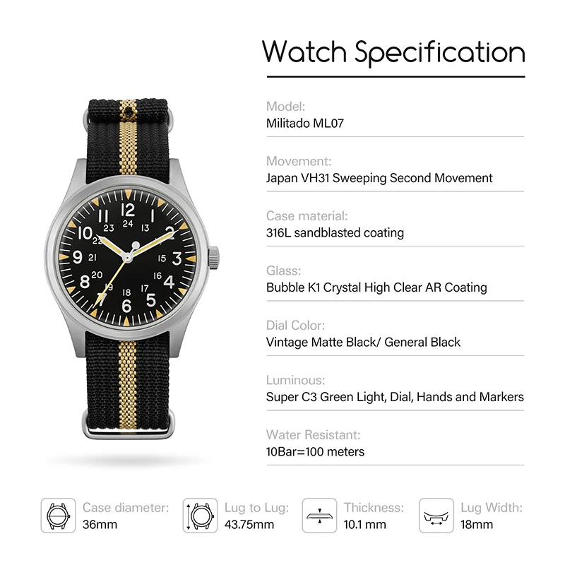 Militado VH31 36mm Field Watch ML07 - Image 4