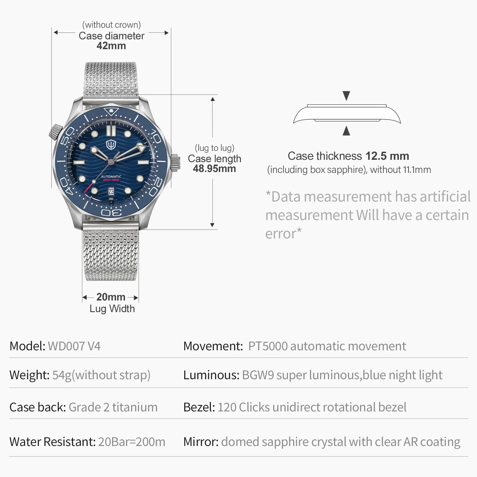 Watchdives WD007 Top Hat Sapphire PT5000 Titanium Dive Watch - Image 21
